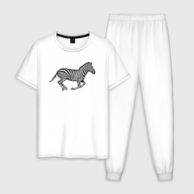 Мужская пижама хлопок с принтом Профиль скачущей зебры в Новосибирске, 100% хлопок | брюки и футболка прямого кроя, без карманов, на брюках мягкая резинка на поясе и по низу штанин
 | 