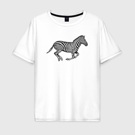 Мужская футболка хлопок Oversize с принтом Профиль скачущей зебры в Новосибирске, 100% хлопок | свободный крой, круглый ворот, “спинка” длиннее передней части | 
