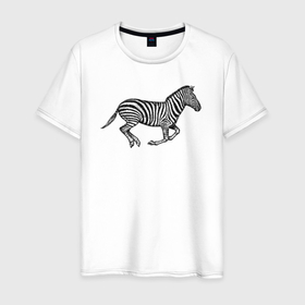 Мужская футболка хлопок с принтом Профиль скачущей зебры в Новосибирске, 100% хлопок | прямой крой, круглый вырез горловины, длина до линии бедер, слегка спущенное плечо. | 