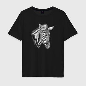 Мужская футболка хлопок Oversize с принтом Гравюра голова зебры в Екатеринбурге, 100% хлопок | свободный крой, круглый ворот, “спинка” длиннее передней части | 