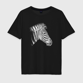 Мужская футболка хлопок Oversize с принтом Гравюра голова зебры в профиль в Екатеринбурге, 100% хлопок | свободный крой, круглый ворот, “спинка” длиннее передней части | 
