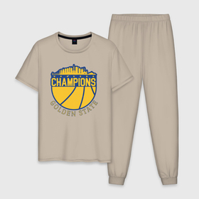 Мужская пижама хлопок с принтом Champions Golden State в Белгороде, 100% хлопок | брюки и футболка прямого кроя, без карманов, на брюках мягкая резинка на поясе и по низу штанин
 | 