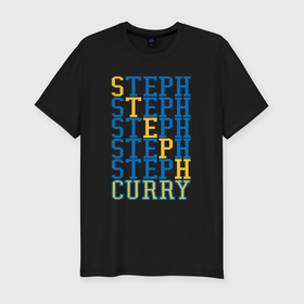 Мужская футболка хлопок Slim с принтом Steph Curry в Петрозаводске, 92% хлопок, 8% лайкра | приталенный силуэт, круглый вырез ворота, длина до линии бедра, короткий рукав | Тематика изображения на принте: 
