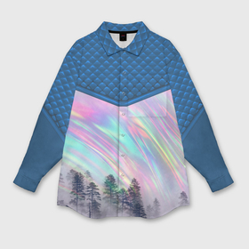 Мужская рубашка oversize 3D с принтом Туман и северное сияние в Кировске,  |  | 