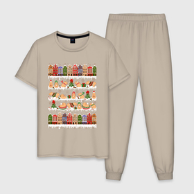 Мужская пижама хлопок с принтом Капибара зимой на Новый год в Белгороде, 100% хлопок | брюки и футболка прямого кроя, без карманов, на брюках мягкая резинка на поясе и по низу штанин
 | Тематика изображения на принте: 