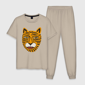 Мужская пижама хлопок с принтом Каракулевый тигр , 100% хлопок | брюки и футболка прямого кроя, без карманов, на брюках мягкая резинка на поясе и по низу штанин
 | 