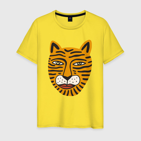 Мужская футболка хлопок с принтом Каракулевый тигр , 100% хлопок | прямой крой, круглый вырез горловины, длина до линии бедер, слегка спущенное плечо. | 