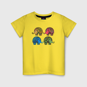 Детская футболка хлопок с принтом Разноцветные слоны в Екатеринбурге, 100% хлопок | круглый вырез горловины, полуприлегающий силуэт, длина до линии бедер | 