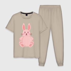 Мужская пижама хлопок с принтом Розовый зайчонок в Петрозаводске, 100% хлопок | брюки и футболка прямого кроя, без карманов, на брюках мягкая резинка на поясе и по низу штанин
 | Тематика изображения на принте: 