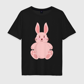 Мужская футболка хлопок Oversize с принтом Розовый зайчонок в Петрозаводске, 100% хлопок | свободный крой, круглый ворот, “спинка” длиннее передней части | Тематика изображения на принте: 