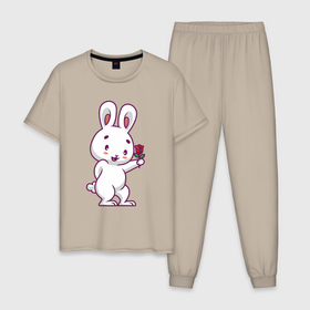 Мужская пижама хлопок с принтом Зайчик с розой в Кировске, 100% хлопок | брюки и футболка прямого кроя, без карманов, на брюках мягкая резинка на поясе и по низу штанин
 | 