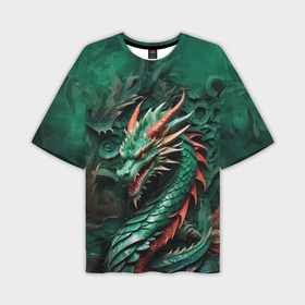 Мужская футболка oversize 3D с принтом Дракон изумрудного цвета ,  |  | Тематика изображения на принте: 