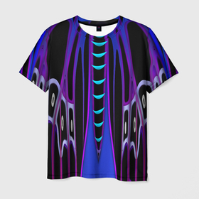 Мужская футболка 3D с принтом Черно фиолетовый узор в Екатеринбурге, 100% полиэфир | прямой крой, круглый вырез горловины, длина до линии бедер | 