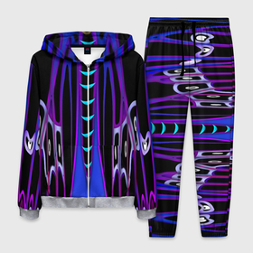 Мужской костюм 3D с принтом Черно фиолетовый узор в Екатеринбурге, 100% полиэстер | Манжеты и пояс оформлены тканевой резинкой, двухслойный капюшон со шнурком для регулировки, карманы спереди | 