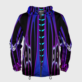 Мужская ветровка 3D с принтом Черно фиолетовый узор в Кировске, 100% полиэстер | подол и капюшон оформлены резинкой с фиксаторами, два кармана без застежек по бокам, один потайной карман на груди | 