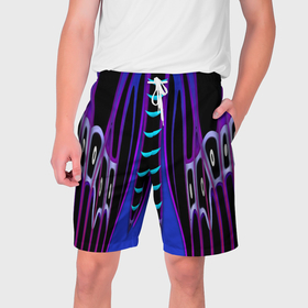 Мужские шорты 3D с принтом Черно фиолетовый узор в Екатеринбурге,  полиэстер 100% | прямой крой, два кармана без застежек по бокам. Мягкая трикотажная резинка на поясе, внутри которой широкие завязки. Длина чуть выше колен | 