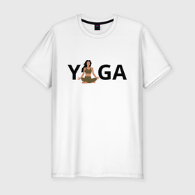 Мужская футболка хлопок Slim с принтом Йога   девушка в Белгороде, 92% хлопок, 8% лайкра | приталенный силуэт, круглый вырез ворота, длина до линии бедра, короткий рукав | Тематика изображения на принте: 