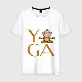 Мужская футболка хлопок с принтом Йога   обезьяна в Екатеринбурге, 100% хлопок | прямой крой, круглый вырез горловины, длина до линии бедер, слегка спущенное плечо. | 
