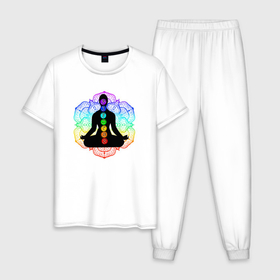 Мужская пижама хлопок с принтом Символ йоги   символы чакры в Белгороде, 100% хлопок | брюки и футболка прямого кроя, без карманов, на брюках мягкая резинка на поясе и по низу штанин
 | Тематика изображения на принте: 