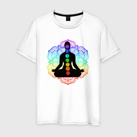 Мужская футболка хлопок с принтом Символ йоги   символы чакры в Санкт-Петербурге, 100% хлопок | прямой крой, круглый вырез горловины, длина до линии бедер, слегка спущенное плечо. | Тематика изображения на принте: 