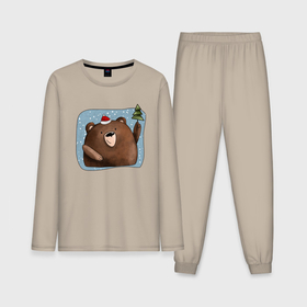 Мужская пижама с лонгсливом хлопок с принтом Медведь и елка в Петрозаводске,  |  | 