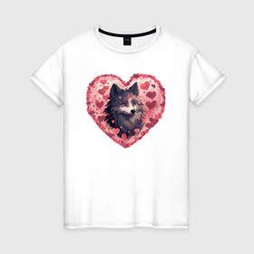 Женская футболка хлопок с принтом Влюбленный волк , 100% хлопок | прямой крой, круглый вырез горловины, длина до линии бедер, слегка спущенное плечо | 
