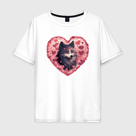Мужская футболка хлопок Oversize с принтом Влюбленный волк в Петрозаводске, 100% хлопок | свободный крой, круглый ворот, “спинка” длиннее передней части | 