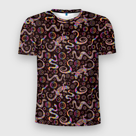 Мужская футболка 3D Slim с принтом Ящерицы со змеями в Кировске, 100% полиэстер с улучшенными характеристиками | приталенный силуэт, круглая горловина, широкие плечи, сужается к линии бедра | 