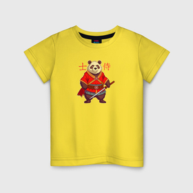 Детская футболка хлопок с принтом Медведь самурай с катаной , 100% хлопок | круглый вырез горловины, полуприлегающий силуэт, длина до линии бедер | Тематика изображения на принте: 