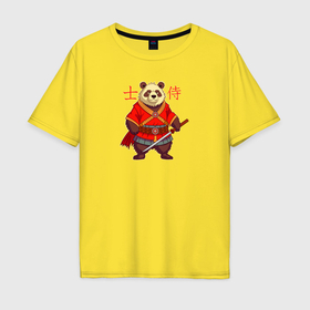 Мужская футболка хлопок Oversize с принтом Медведь самурай с катаной в Белгороде, 100% хлопок | свободный крой, круглый ворот, “спинка” длиннее передней части | 