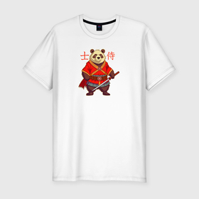Мужская футболка хлопок Slim с принтом Медведь самурай с катаной в Курске, 92% хлопок, 8% лайкра | приталенный силуэт, круглый вырез ворота, длина до линии бедра, короткий рукав | 