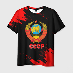 Мужская футболка 3D с принтом СССР красные краски в Новосибирске, 100% полиэфир | прямой крой, круглый вырез горловины, длина до линии бедер | 