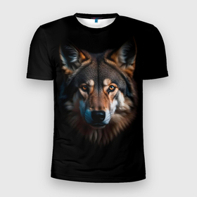 Мужская футболка 3D Slim с принтом Серый хищник волк в Белгороде, 100% полиэстер с улучшенными характеристиками | приталенный силуэт, круглая горловина, широкие плечи, сужается к линии бедра | 