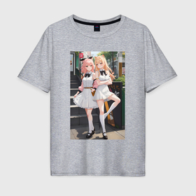 Мужская футболка хлопок Oversize с принтом Милые аниме тян в Ухте, 100% хлопок | свободный крой, круглый ворот, “спинка” длиннее передней части | Тематика изображения на принте: 