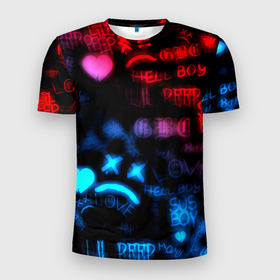 Мужская футболка 3D Slim с принтом Lil peep neon rap music в Петрозаводске, 100% полиэстер с улучшенными характеристиками | приталенный силуэт, круглая горловина, широкие плечи, сужается к линии бедра | 
