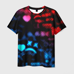 Мужская футболка 3D с принтом Lil peep neon rap music в Екатеринбурге, 100% полиэфир | прямой крой, круглый вырез горловины, длина до линии бедер | 
