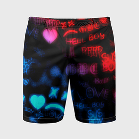 Мужские шорты спортивные с принтом Lil peep neon rap music в Петрозаводске,  |  | Тематика изображения на принте: 