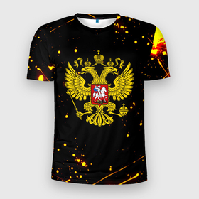 Мужская футболка 3D Slim с принтом СССР жёлтые краски в Екатеринбурге, 100% полиэстер с улучшенными характеристиками | приталенный силуэт, круглая горловина, широкие плечи, сужается к линии бедра | 
