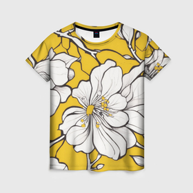 Женская футболка 3D с принтом Японский паттерн цветов в Тюмени, 100% полиэфир ( синтетическое хлопкоподобное полотно) | прямой крой, круглый вырез горловины, длина до линии бедер | 