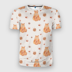 Мужская футболка 3D Slim с принтом Паттерн   пухлый кот в Кировске, 100% полиэстер с улучшенными характеристиками | приталенный силуэт, круглая горловина, широкие плечи, сужается к линии бедра | 
