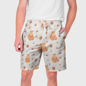 Мужские шорты 3D с принтом Паттерн   пухлый кот в Петрозаводске,  полиэстер 100% | прямой крой, два кармана без застежек по бокам. Мягкая трикотажная резинка на поясе, внутри которой широкие завязки. Длина чуть выше колен | 