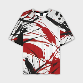 Мужская футболка oversize 3D с принтом Чёрные и красные брызги на белом фоне в Курске,  |  | 