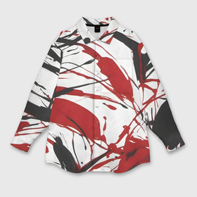 Мужская рубашка oversize 3D с принтом Чёрные и красные брызги на белом фоне в Курске,  |  | 