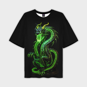 Мужская футболка oversize 3D с принтом Светящийся зеленый дракон   2024 в Екатеринбурге,  |  | Тематика изображения на принте: 