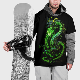Накидка на куртку 3D с принтом Светящийся зеленый дракон   2024 в Санкт-Петербурге, 100% полиэстер |  | Тематика изображения на принте: 