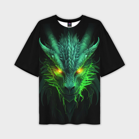 Мужская футболка oversize 3D с принтом Светящийся зеленый дракон  2024 в Екатеринбурге,  |  | Тематика изображения на принте: 