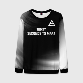 Мужской свитшот 3D с принтом Thirty Seconds to Mars glitch на темном фоне посередине в Санкт-Петербурге, 100% полиэстер с мягким внутренним слоем | круглый вырез горловины, мягкая резинка на манжетах и поясе, свободная посадка по фигуре | Тематика изображения на принте: 