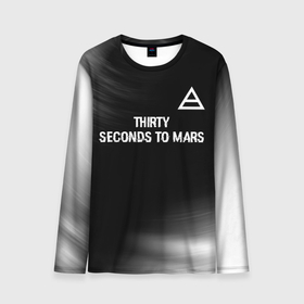 Мужской лонгслив 3D с принтом Thirty Seconds to Mars glitch на темном фоне посередине в Санкт-Петербурге, 100% полиэстер | длинные рукава, круглый вырез горловины, полуприлегающий силуэт | Тематика изображения на принте: 