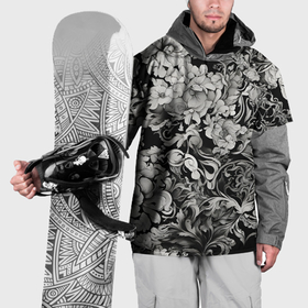 Накидка на куртку 3D с принтом Чёрно белый цветочны узор в Тюмени, 100% полиэстер |  | Тематика изображения на принте: 