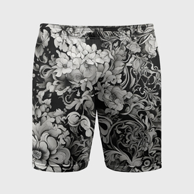 Мужские шорты спортивные с принтом Чёрно белый цветочны узор в Курске,  |  | 